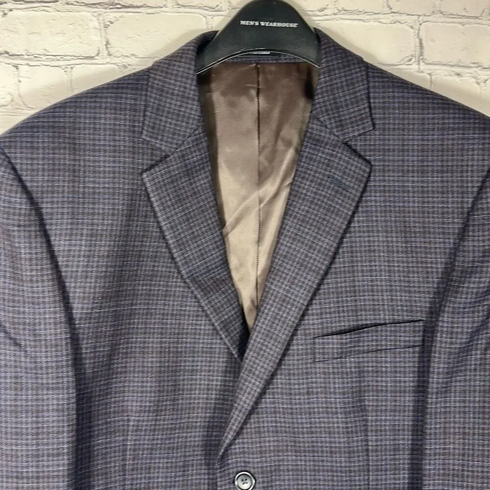 Pronto Uomo Blue Plaid Wool Sport Coat Mens 44S Two Button‎ Blazer Inner Pockets